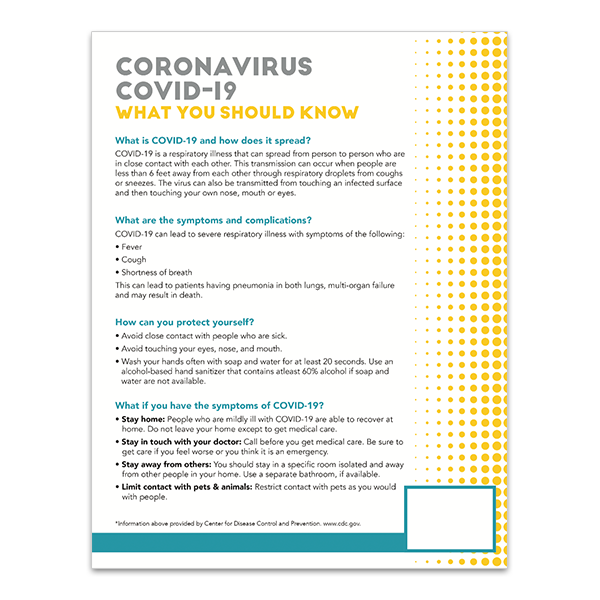 Covid 19 Flyer What You Should Know 8 5 X 11 Notes Inc Usa